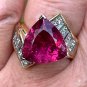 GIA 6.59ct Natural RUBELLITE Tourmaline Diamond 18k Yellow Gold Vintage Ring