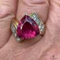 GIA 6.59ct Natural RUBELLITE Tourmaline Diamond 18k Yellow Gold Vintage Ring