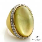 FASHION CABOCHON LEMON QUARTZ MOTHER-OF-PEARL DIAMOND 18K YL GOLD ESTATE RING