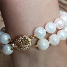Classic Cultured Japanese Pearl White Double Strand Vintage Bracelet 14 YG