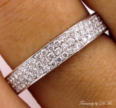 1.00CT 3 ROW 3.8MM PAVE DIAMOND ANNIVERSARY WEDDING BAND RING 18KWG HENRI DAUSSI