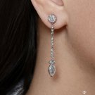 GIA 2.84CT MARQUISE ROUND DIAMOND DANGLING DROP 14K W GOLD VINTAGE EARRINGS
