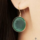 ESTATE VINTAGE GREEN ONYX ROUND INTAGLIO DROP DANGLE 14K YELLOW GOLD RARRINGS