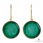 ESTATE VINTAGE GREEN ONYX ROUND INTAGLIO DROP DANGLE 14K YELLOW GOLD RARRINGS