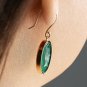 ESTATE VINTAGE GREEN ONYX ROUND INTAGLIO DROP DANGLE 14K YELLOW GOLD RARRINGS
