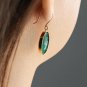 ESTATE VINTAGE GREEN ONYX ROUND INTAGLIO DROP DANGLE 14K YELLOW GOLD RARRINGS