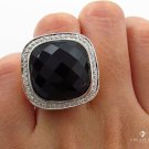 FASHION FRENCH CUT BLACK ONYX AND DIAMOND 18K ROSE GOLD ESTATE RING