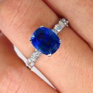 VINTAGE GIA 2.82CT SYNTHETIC SAPPHIRE DIAMOND ENGAGEMENT WEDDING 18K RING