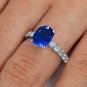 VINTAGE GIA 2.82CT SYNTHETIC SAPPHIRE DIAMOND ENGAGEMENT WEDDING 18K RING