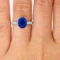 VINTAGE GIA 2.82CT SYNTHETIC SAPPHIRE DIAMOND ENGAGEMENT WEDDING 18K RING