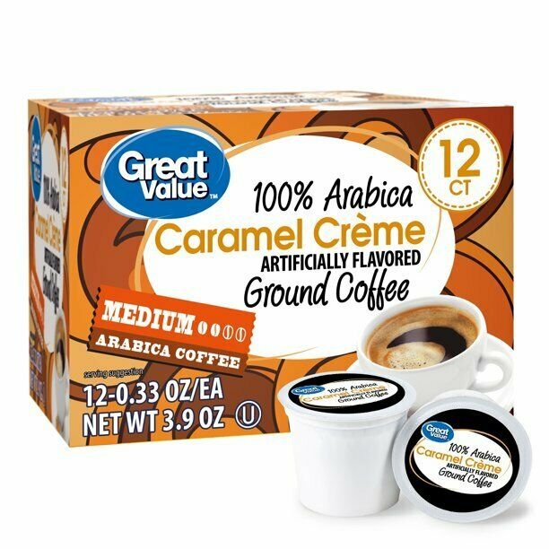 Great Value Caramel Creme Medium Roast Coffee Pods, 12 Ct