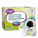 Great Value Organic Arabica Half Caff Medium Roast Ground Coffee Pods, 12 Ct