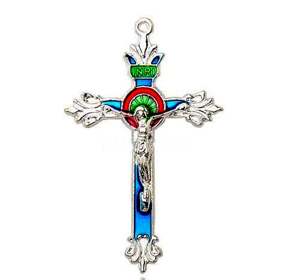 Holy Cross Crucifix Amulet  Colorful Enamel Pendant FREE SHIPPING