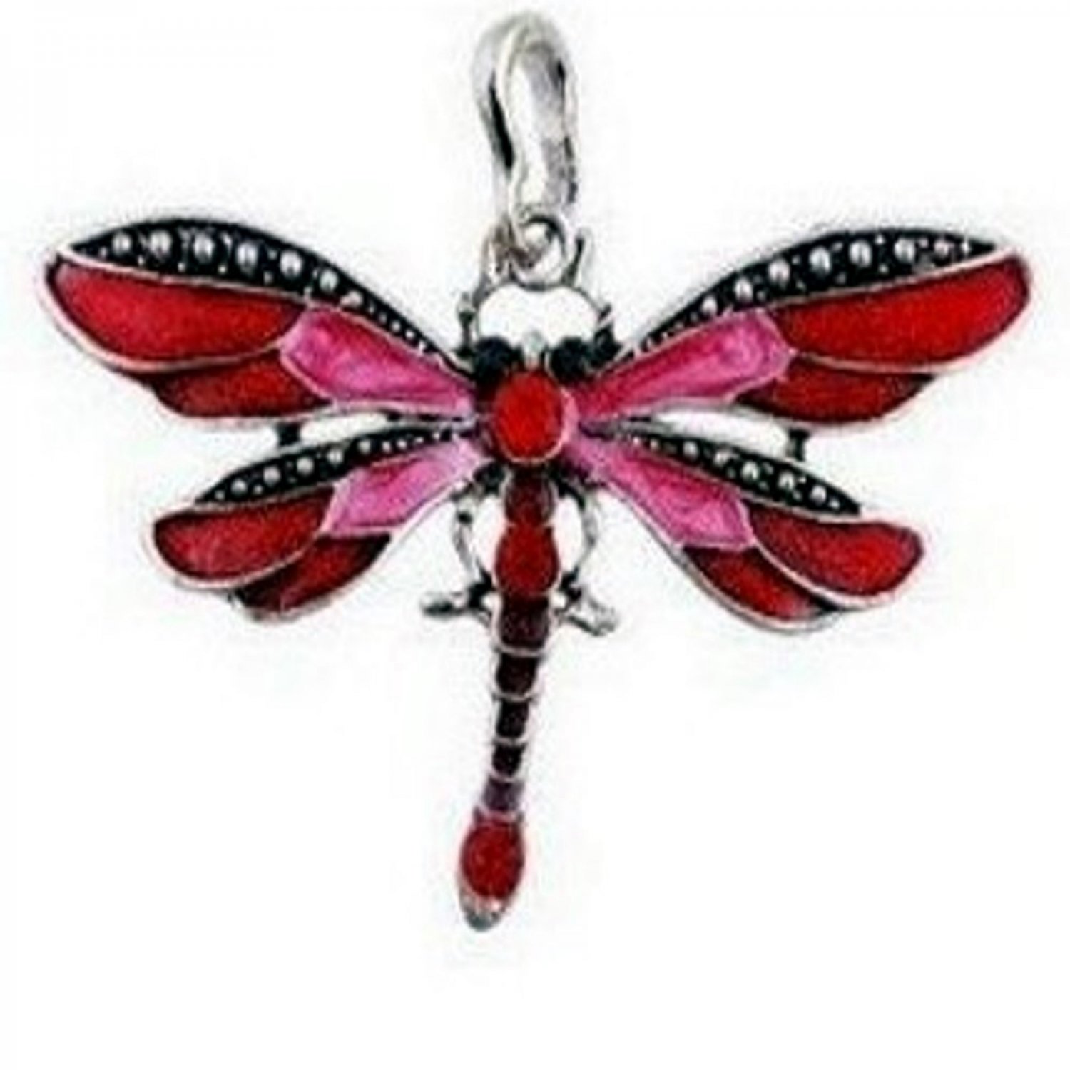 Jeweled Flying Dragonfly Pendant - Red and Pink FREE SHIPPING