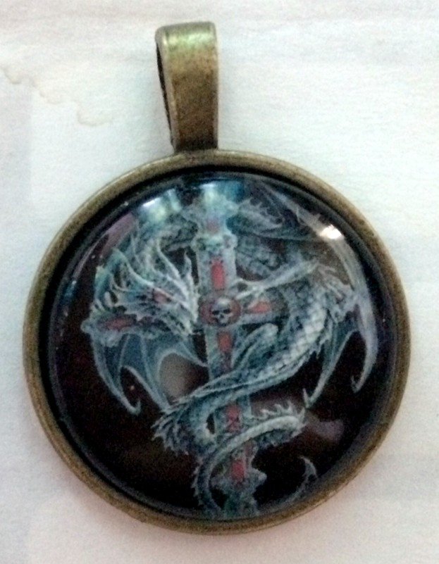 Dragon Sword Glass Cabochon Tibetan Silver Chain Pendant Necklace FREE SHIPPING
