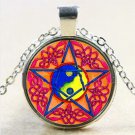 Pentagram Glass Cabochon Tibetan Silver Chain Pendant Necklace FREE SHIPPING