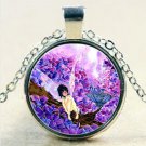Butterfly Fairy Glass Cabochon Tibetan Silver Chain Pendant Necklace FREE SHIPPING