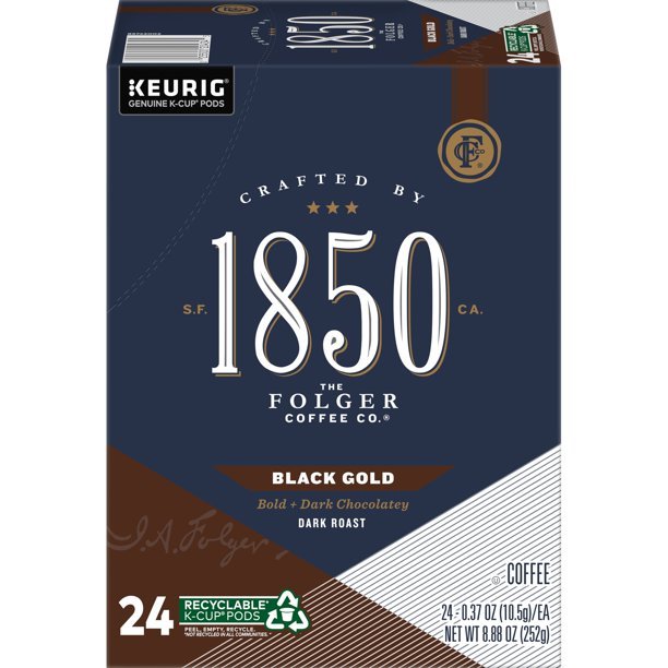 Folger's 1850 Black Gold, Dark Roast Coffee K-Cup Pods 24-Count