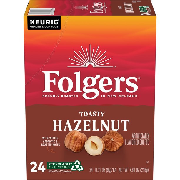 Folgers Toasty Hazelnut Cream Flavored Ground Coffee, K-Cup Pods, 24-Count