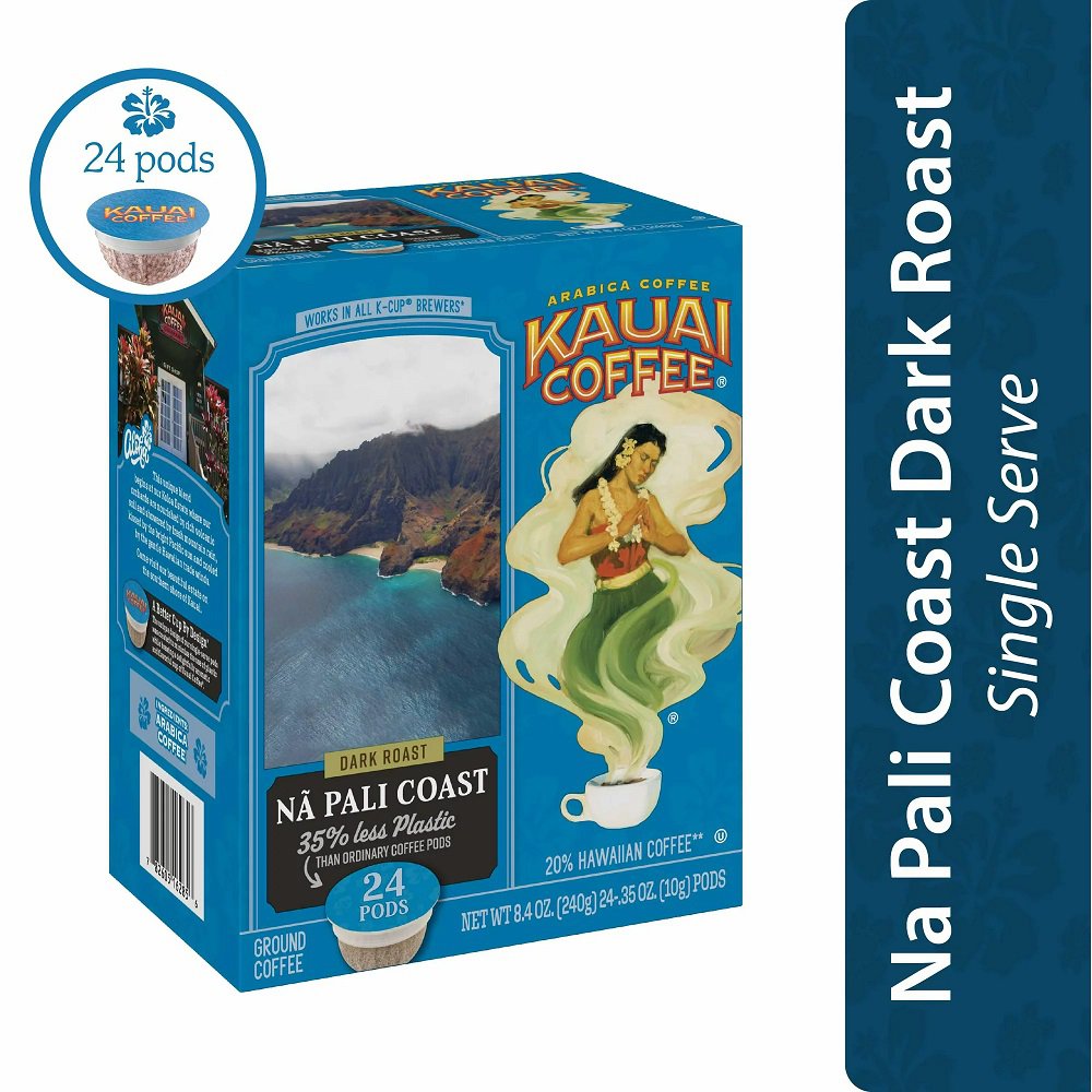 Kauai Coffee Na Pali Coast K-Cup Coffee Pods, Dark Roast, 24 Ct