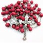 Red Wooden Rosary with Jerusalem Cross Centerpiece - Full Size
