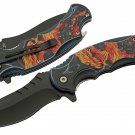 Black Stainless Blade Fire Dragon Skull Pocket Knife