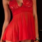 Merry Red Lace Mesh Babydoll