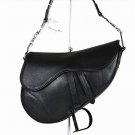 100% Authenitc Christian Dior SVG44001S Logo Grained Calf Leather Saddle Handbag Silver Black