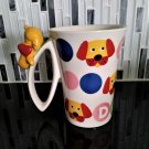 Indra Fine Stoneware - Hand Painted Colored Dog Faces Coffee Mug with 3D Dog on Handle