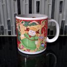 Vintage 1992 Sakura - White Coffee Mug with Raggedy Doll and Christmas Ornaments