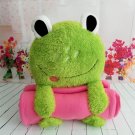 Buddy & Blanket Set: Green Plush Frog & Pink Fleece Blanket
