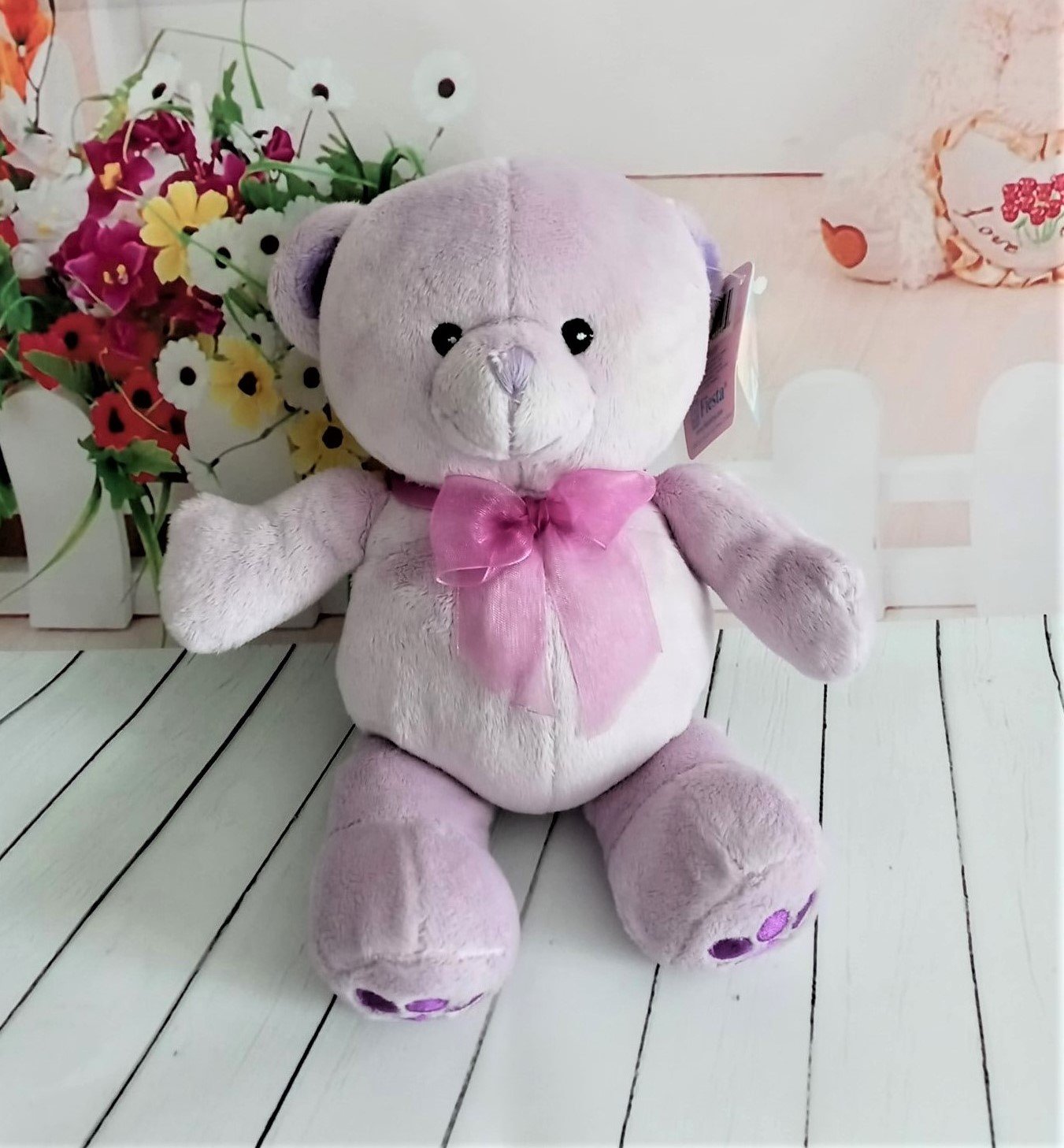 Lavender Teddy Bear With Neck Ribbon By Fiesta Baby