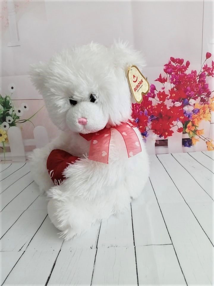 Aurora World "LOVE THE BEAR II" White Teddy Bear Red Bow with White