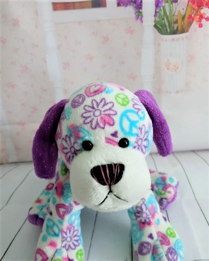 Ganz Webkinz White Plush Dog with Heart/Flower Pattern, Purple Ears ...