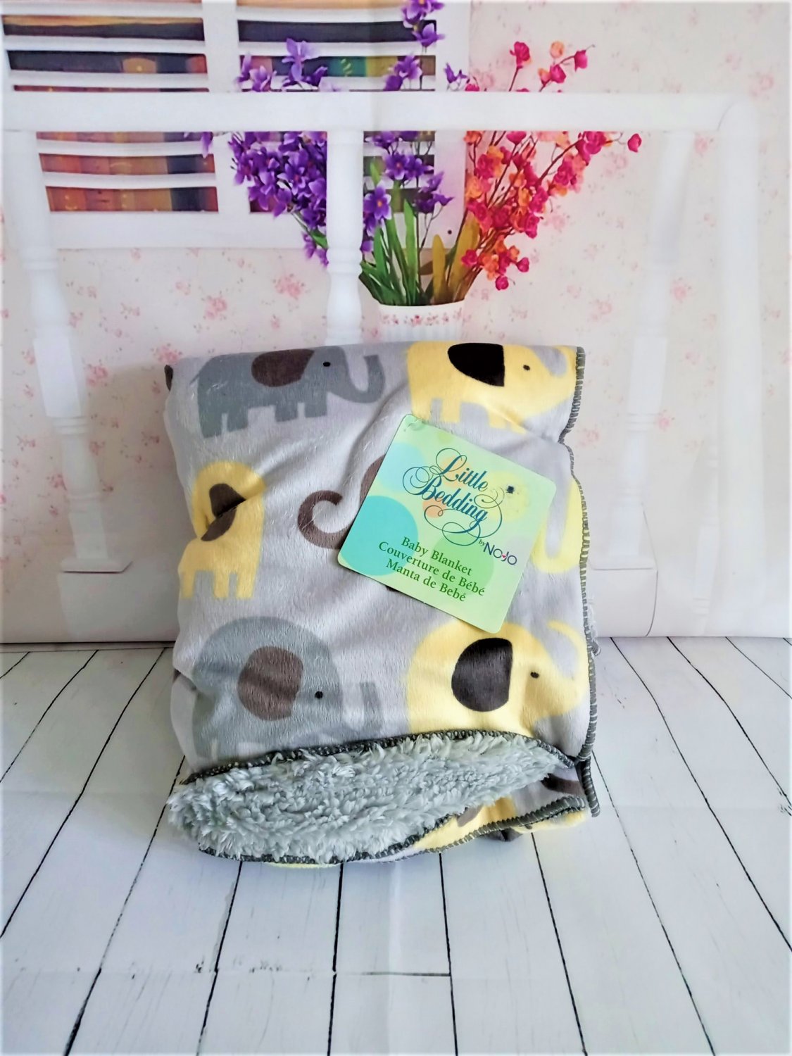 Little Bedding by NoJo Velboa Baby Blanket Elephants Grey, Brown and