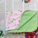 Just Born - Pink Blanket with Castles, Crowns and Butterflies Design. Green Sherpa