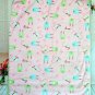 Just Born - Pink Blanket with Castles, Crowns and Butterflies Design. Green Sherpa
