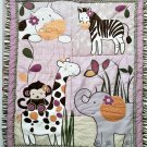 CoCaLo Baby - Jacana Purple Crib Quilt Monkey Zebra Cow Giraffe Elephant, Ruffled Edge