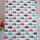 SL Home Fashions - White Baby Blanket Elephants Print, Pink, Purple, Grey, Teal, White Sherpa