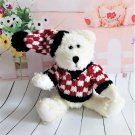 HugFun 2000 - White Jointed Teddy Bear with Hat and Checkered Knit Sweater