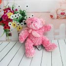 Russ Berrie - BUBBLES Pink Shaggy Bear Plush with Ribbon on Neck