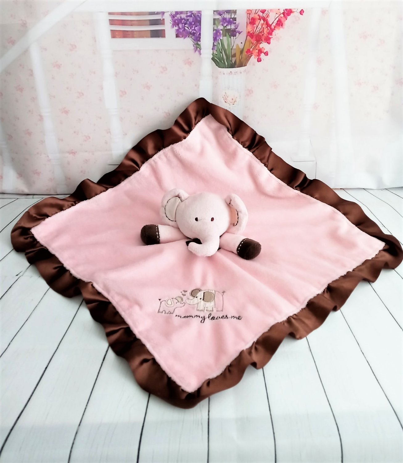 Carter's - Pink Elephant Rattle Toy Security Blanket "Mommy Loves Me"