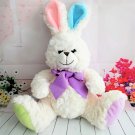 Kellytoy - White Plush Rabbit, Easter Colors on Paws and Ears, Purple Neck Ribbon