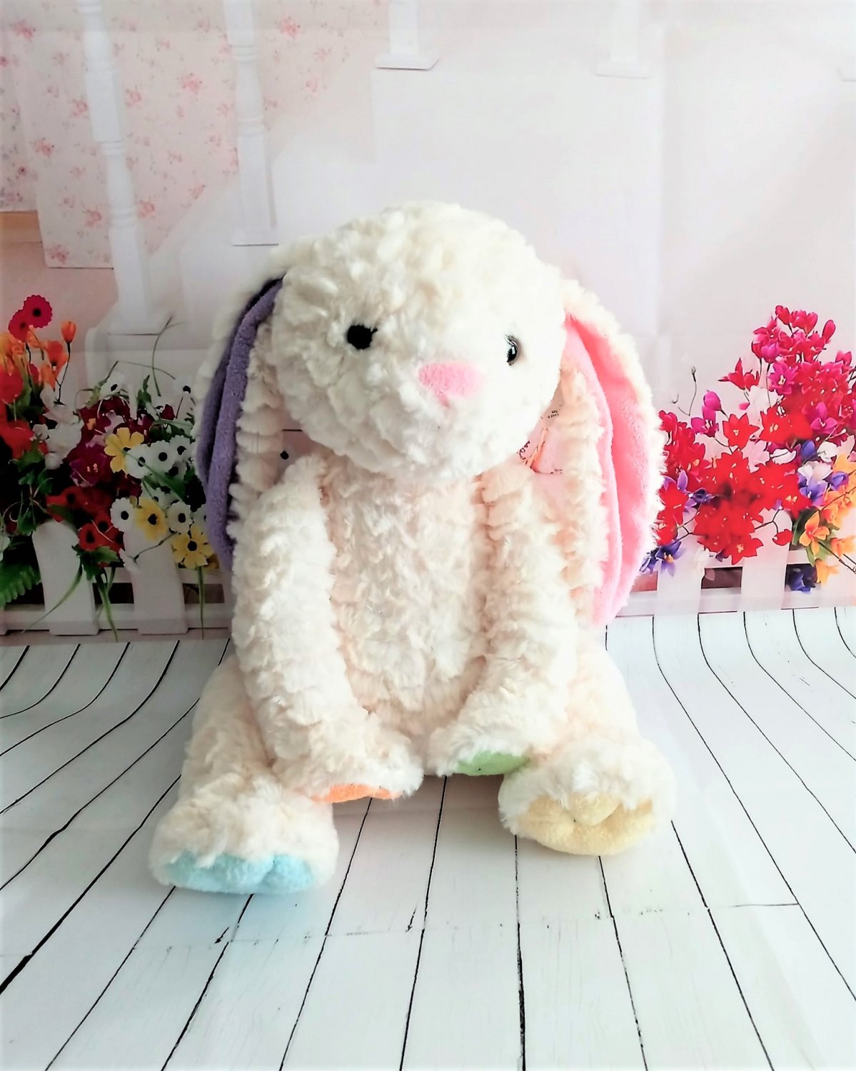 Jo-Ann Stores 2014 - Cream Easter Rabbit Plush Pastel Colors on Ears and Paws