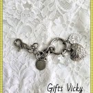 KATHY VAN ZEELAND - Silver Toned Heart Purse Charm Key Chain w/ 2 Hearts
