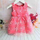 Youngland - Baby Girl Coral Dress White Floral Embroidery And Ribbon Waist, 12 Months