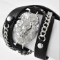 Silver/leather lionhead bracelet