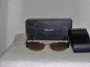 B. New Prada Silver & Brown Sunglasses: VPR 63IV & Case