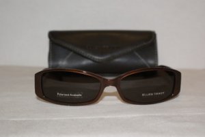 Brand New Ellen Tracy Brown Laminate Sunglasses: Mod. Hydrus 55-16 & Case