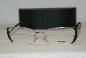 Brand New Prada Silver & Black Eyeglasses: Mod. VPR 60N (2BB-1O1) 52-17 & Case